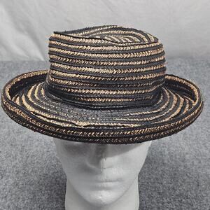 Da Me Sun Hat‎ Striped Stra Black Beige Viscose Made in Italy